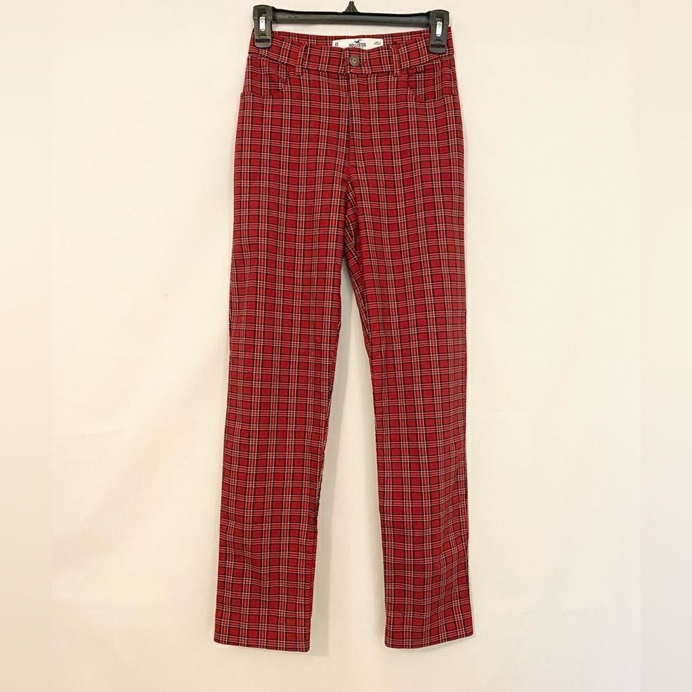 Hollister red plaid pants size XS “ultra high-rise advanced stretch”